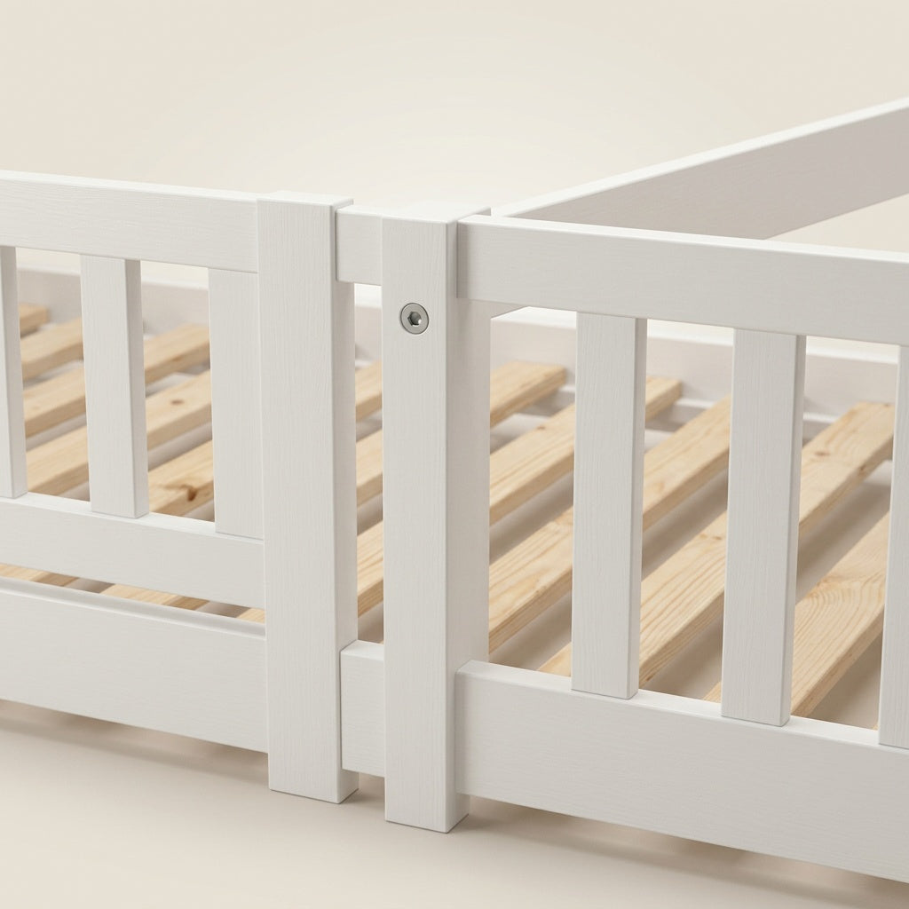Montessori floor bed made of white solid wood