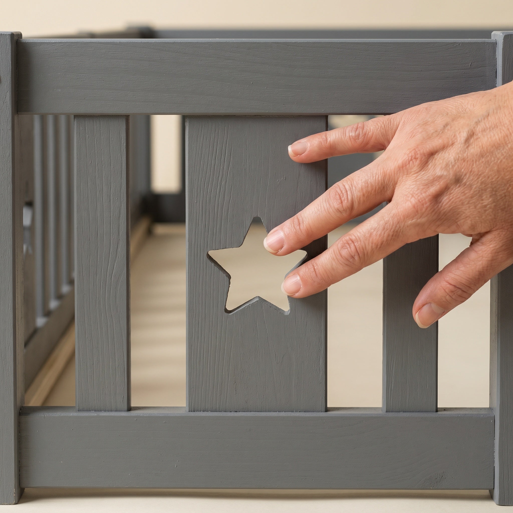 Montessori double bed for floor mounting with star-shaped side rails
