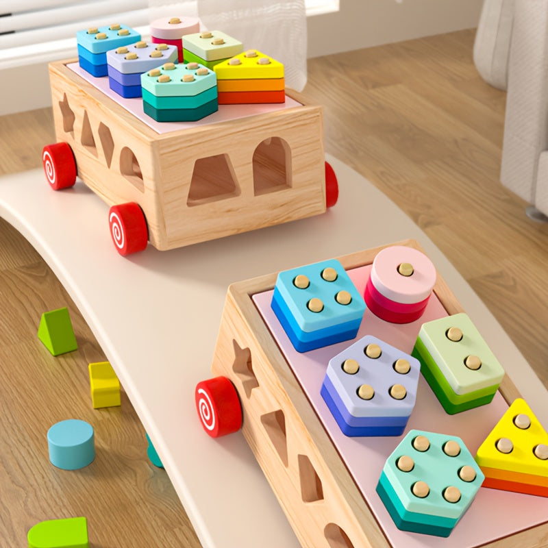 Montessori stacking toy with geometric shapes