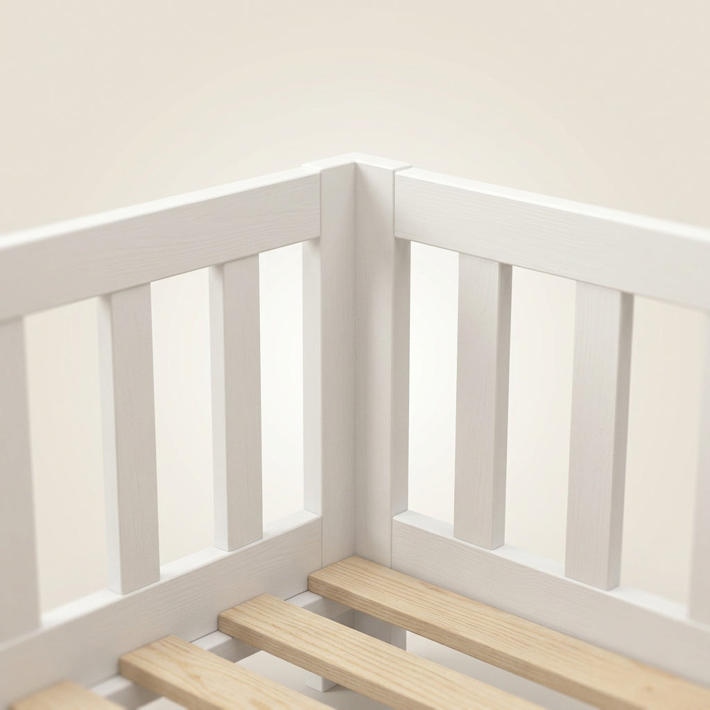 Montessori floor bed made of white solid wood