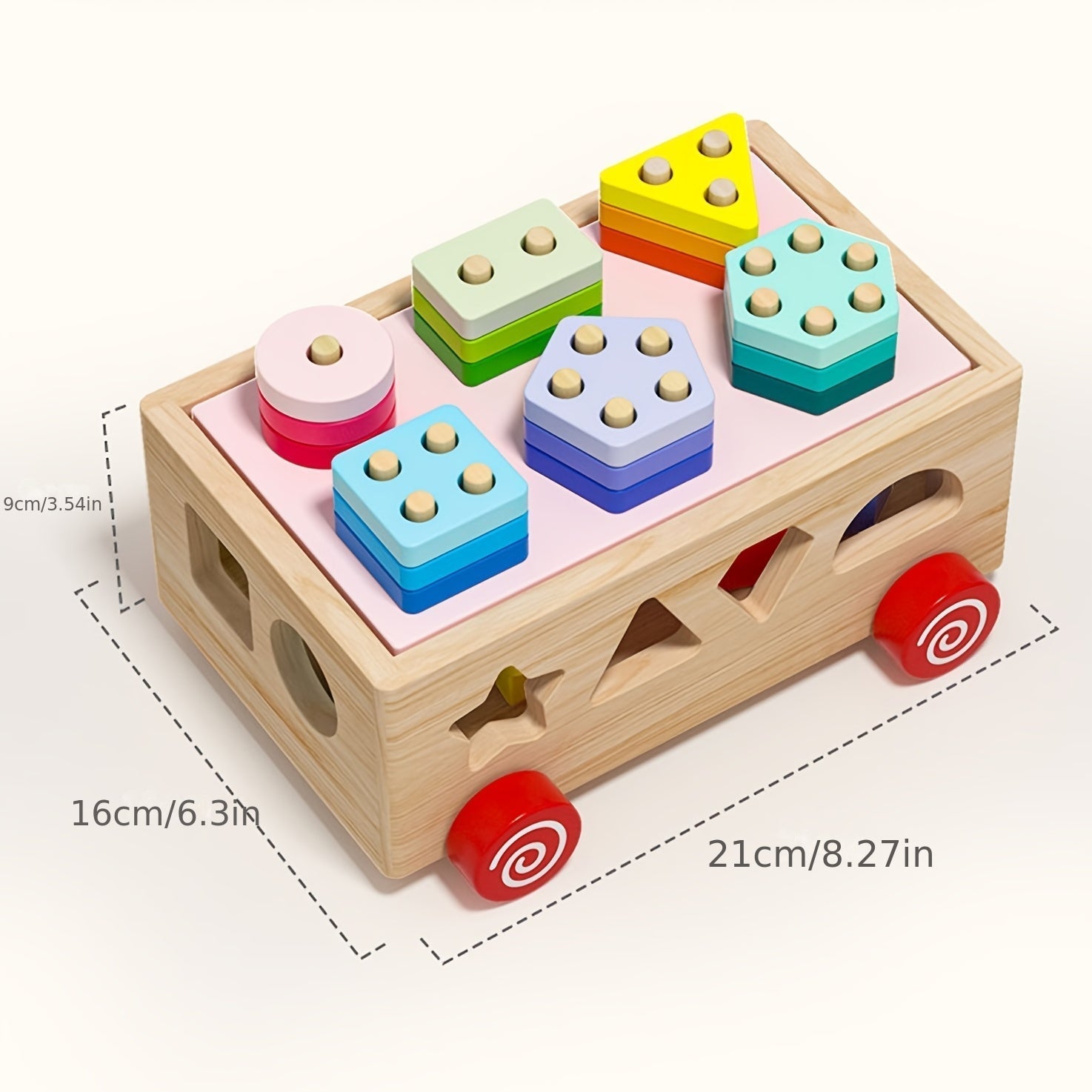 Montessori stacking toy with geometric shapes
