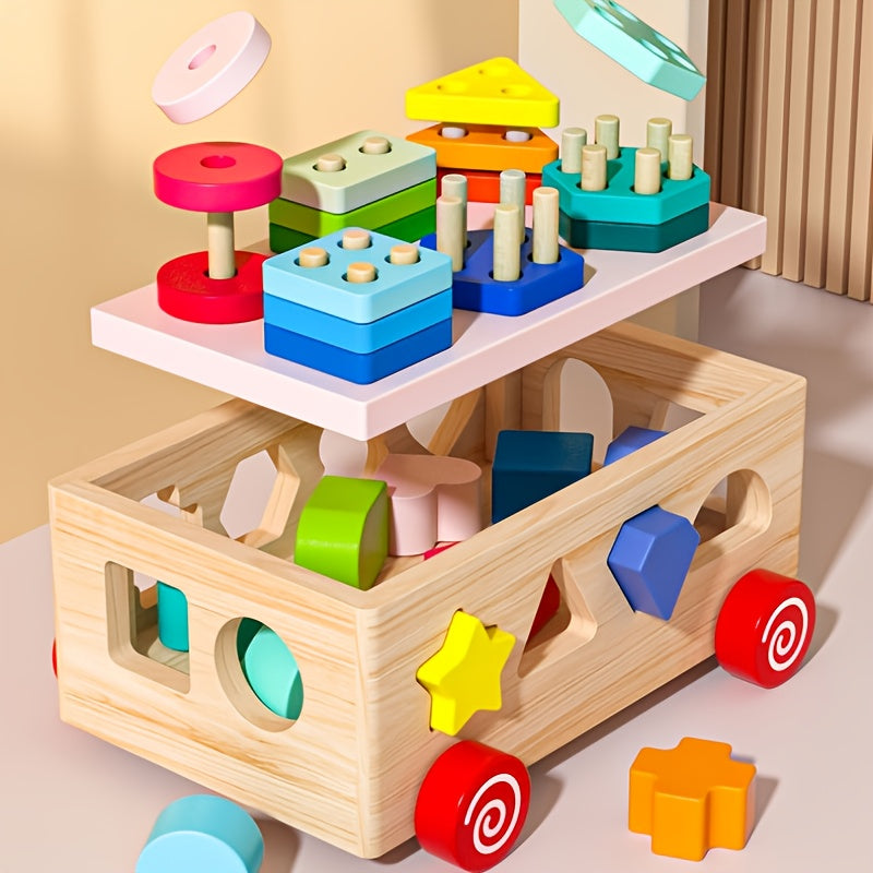 Montessori stacking toy with geometric shapes