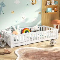 Montessori floor bed made of white solid wood