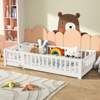 Montessori floor bed made of white solid wood