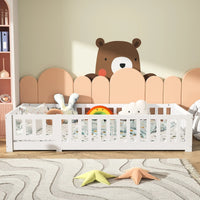 Montessori floor bed made of white solid wood