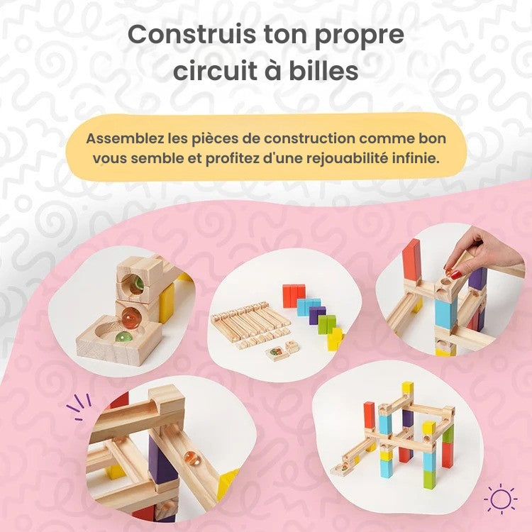 Montessori wooden marble run