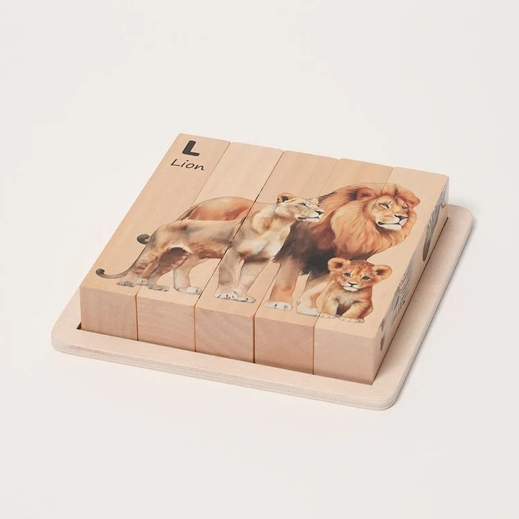 Montessori wooden puzzles with animal motifs