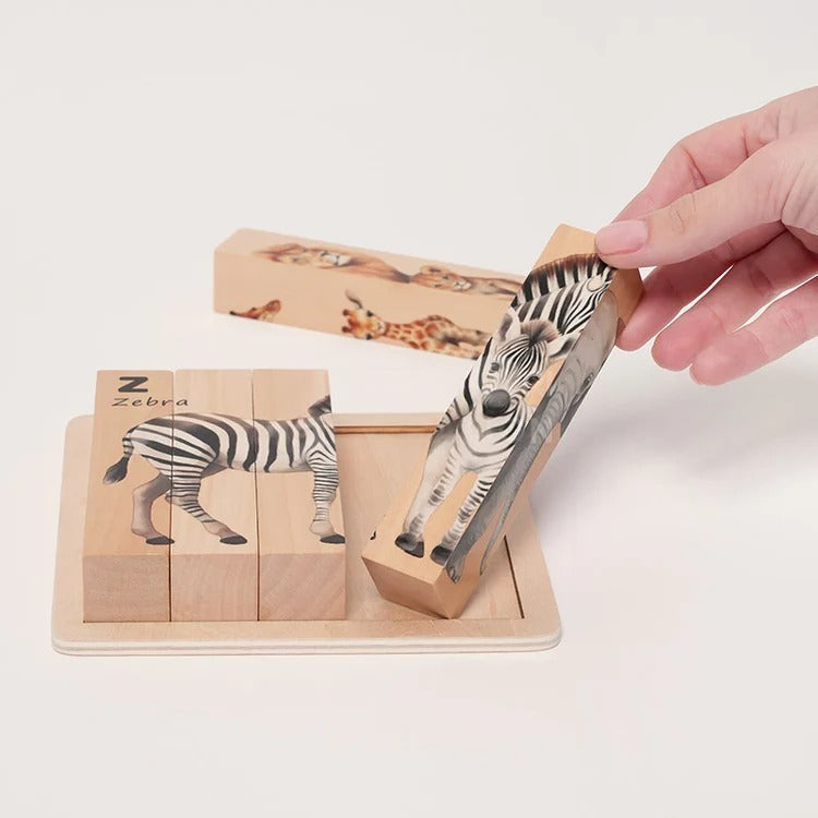 Montessori wooden puzzles with animal motifs