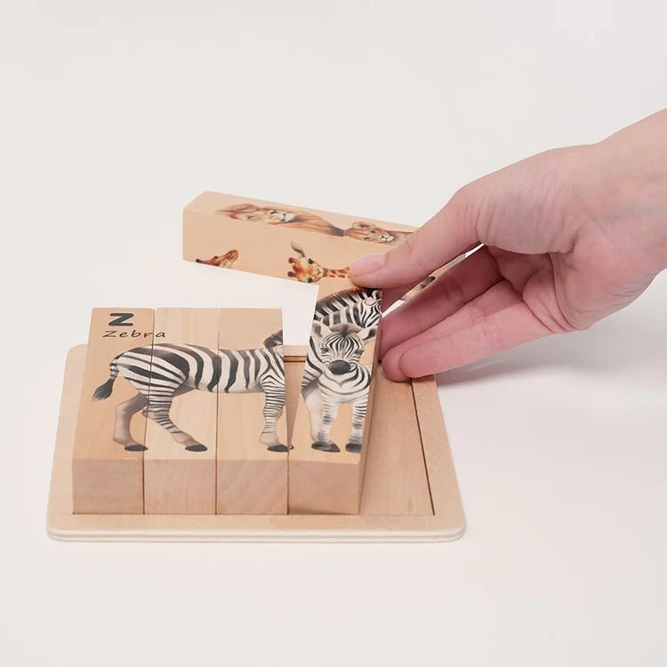 Montessori wooden puzzles with animal motifs