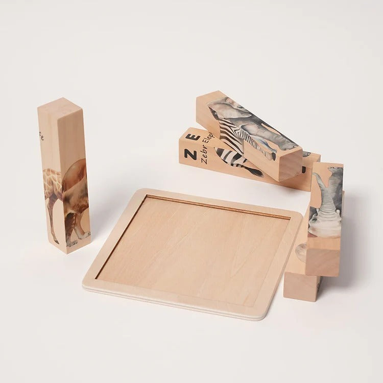 Montessori wooden puzzles with animal motifs
