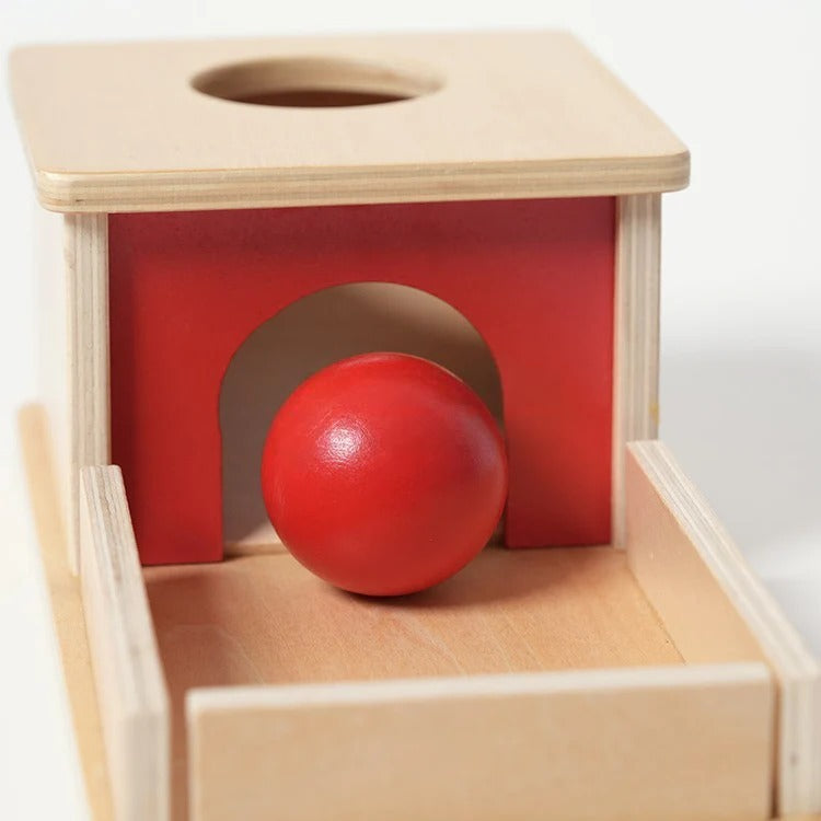 Montessori box on the topic of object permanence