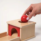 Montessori box on the topic of object permanence