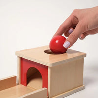 Montessori box on the topic of object permanence
