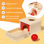Montessori box on the topic of object permanence