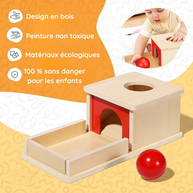 Montessori box on the topic of object permanence