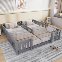 Montessori double bed for floor mounting with star-shaped side rails