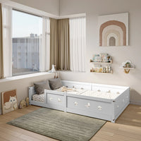 Montessori floor bed with moon and star motif