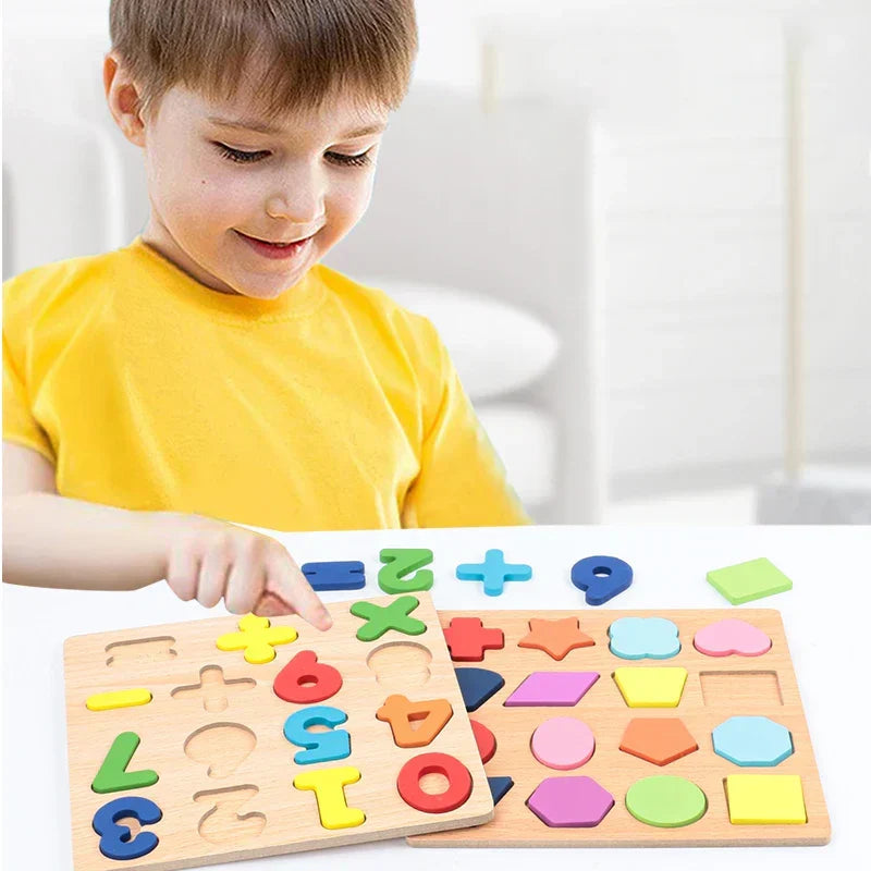Montessori wooden puzzle – letters, numbers and shapes