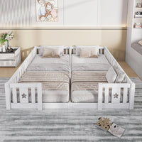 Montessori double bed for floor mounting with star-shaped side rails