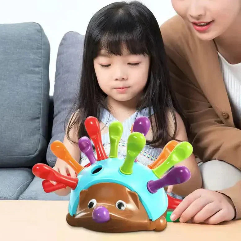 Montessori hedgehog game to promote fine motor skills