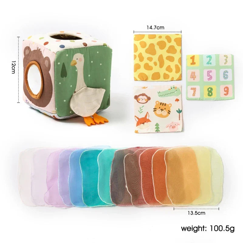 Montessori activity cube with sensory elements