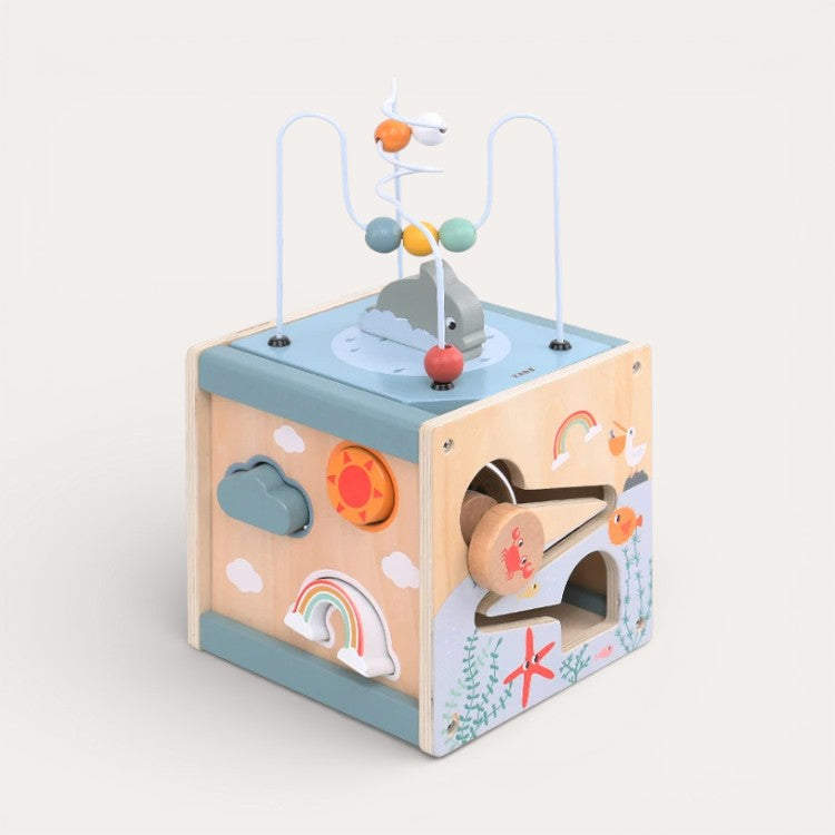 Montessori wooden activity cube