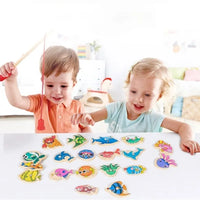 Montessori wooden fishing game