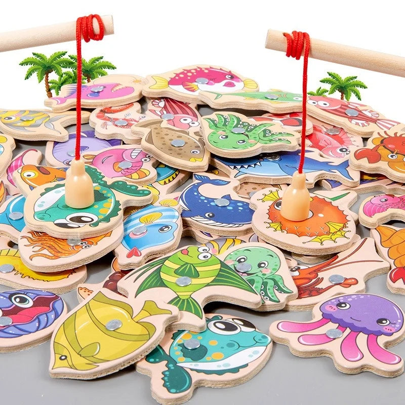 Montessori wooden fishing game