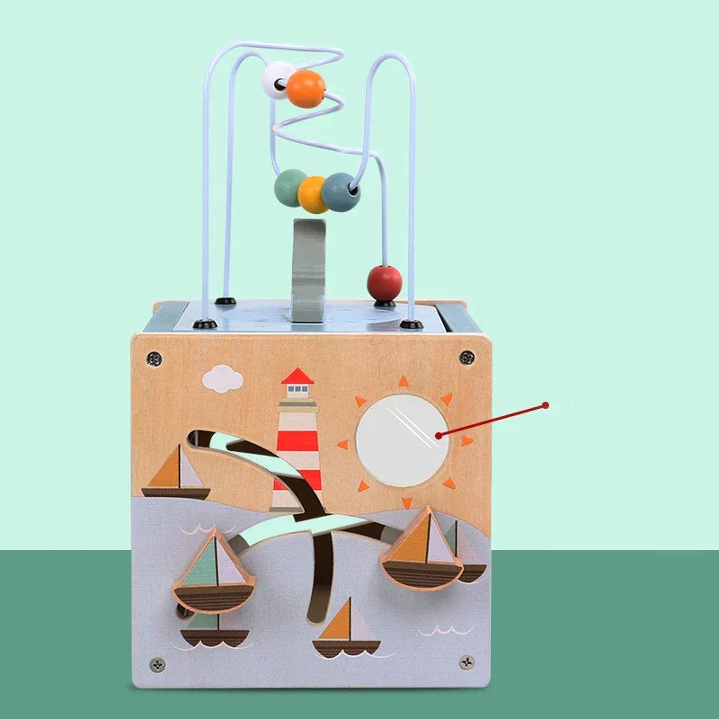 Montessori wooden activity cube
