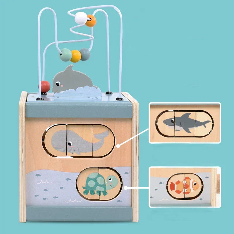 Montessori wooden activity cube