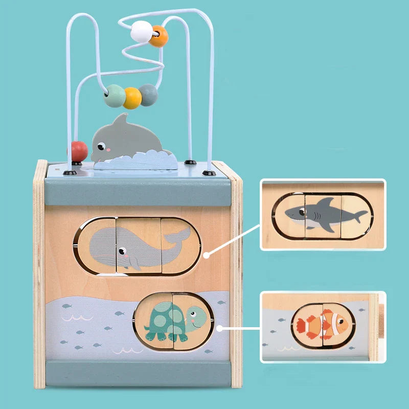 Montessori wooden activity cube
