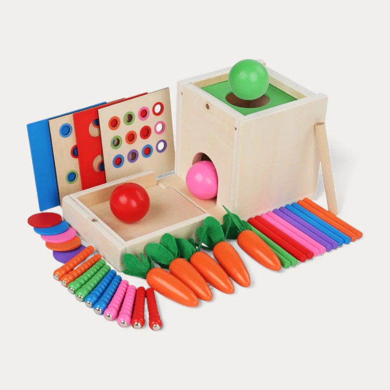 Montessori box with shapes, colors and balls