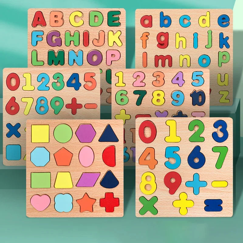 Montessori wooden puzzle – letters, numbers and shapes
