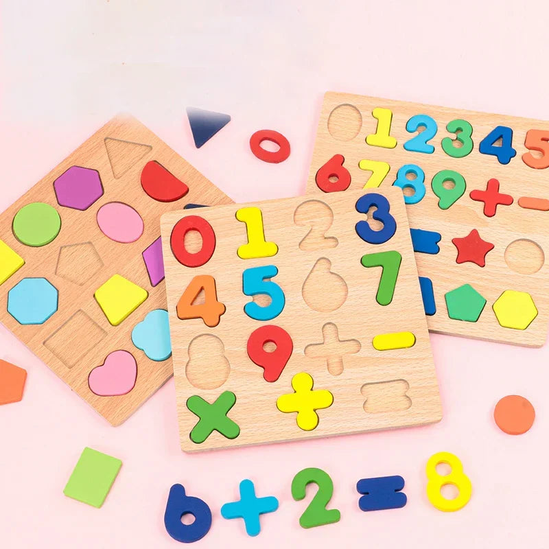 Montessori wooden puzzle – letters, numbers and shapes