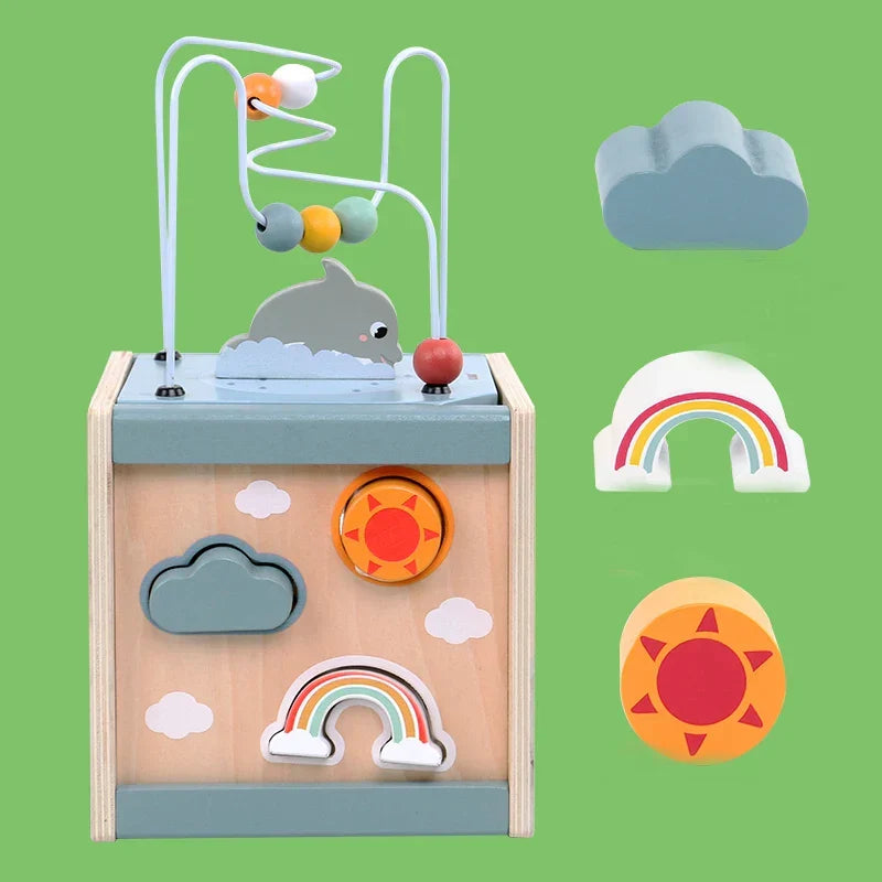 Montessori wooden activity cube