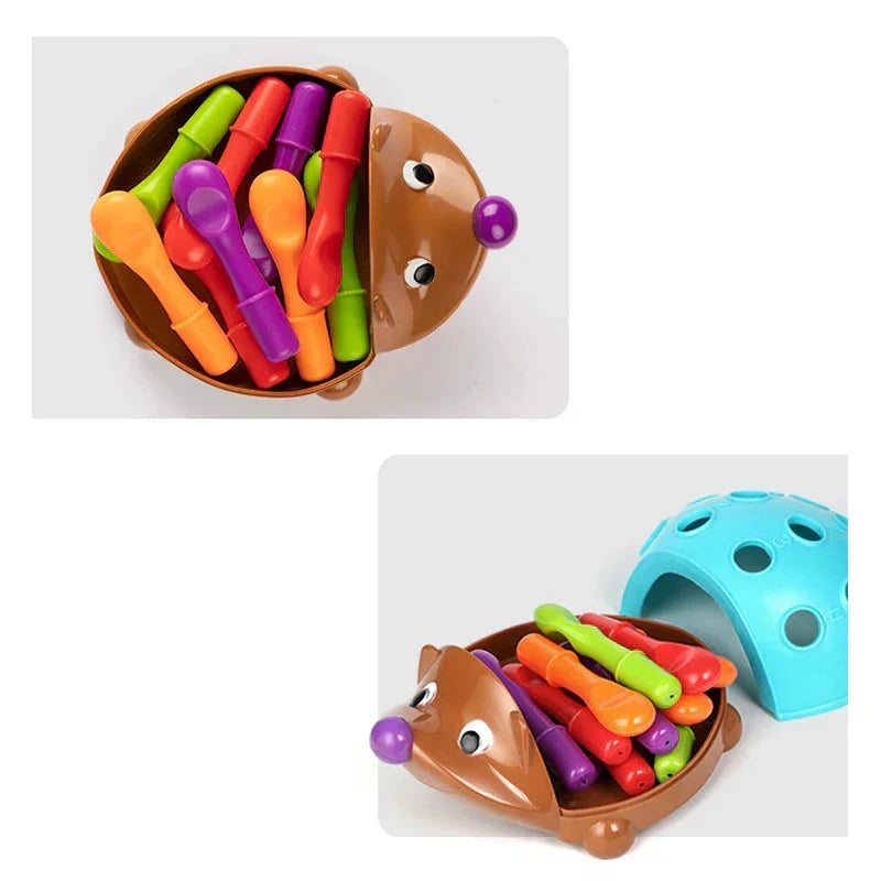 Montessori hedgehog game to promote fine motor skills