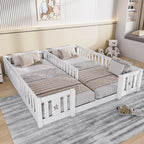 Montessori double bed for floor mounting with star-shaped side rails