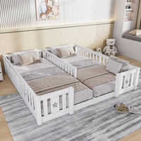 Montessori double bed for floor mounting with star-shaped side rails