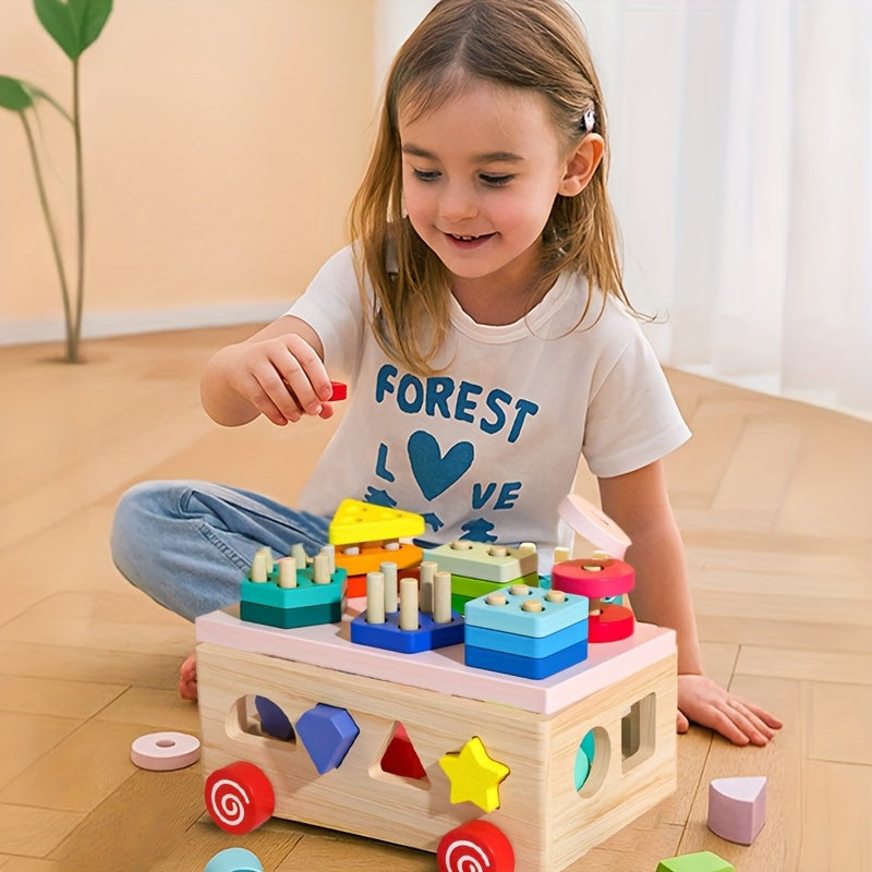 Montessori stacking toy with geometric shapes