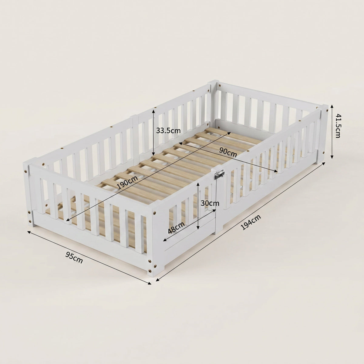 Montessori floor bed made of white solid wood
