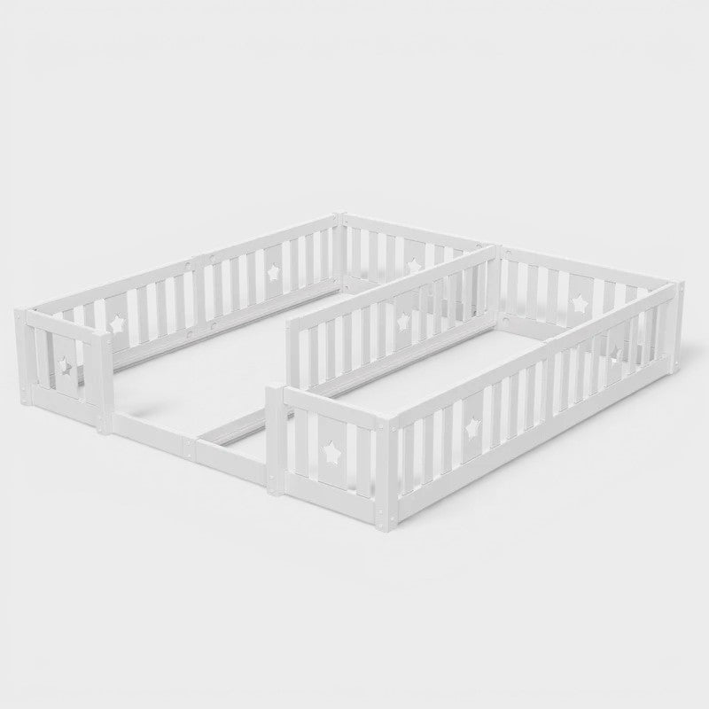 Montessori double bed for floor mounting with star-shaped side rails