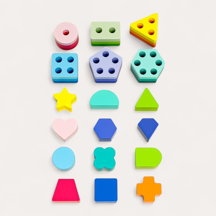 Montessori stacking toy with geometric shapes