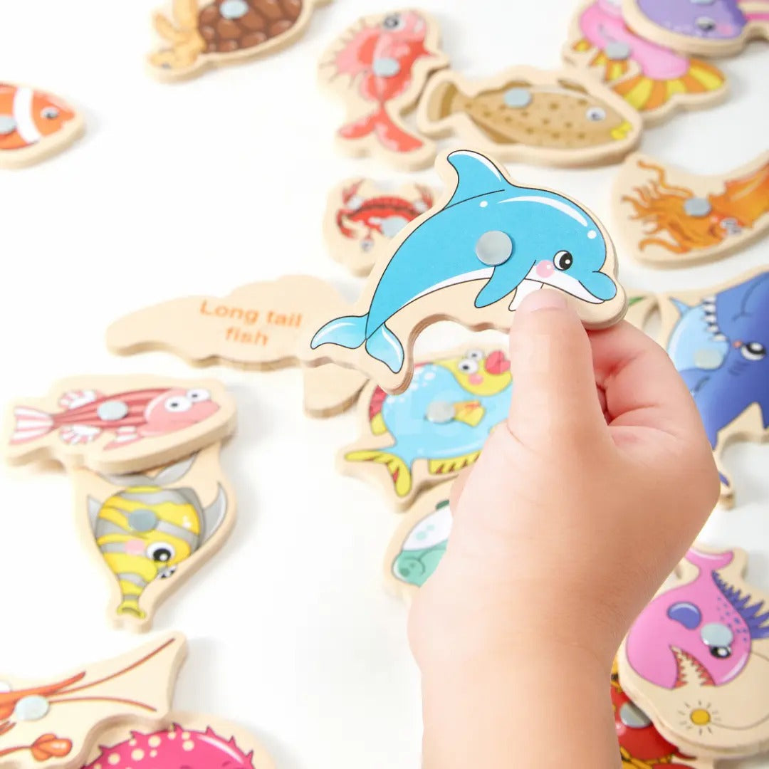 Montessori wooden fishing game