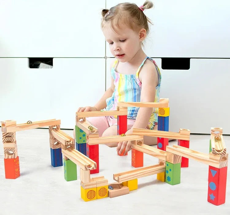 Montessori wooden marble run