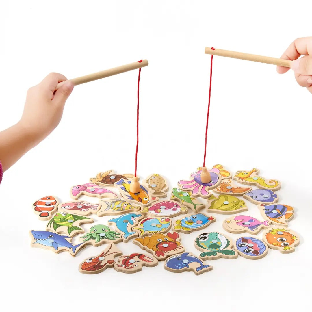 Montessori wooden fishing game