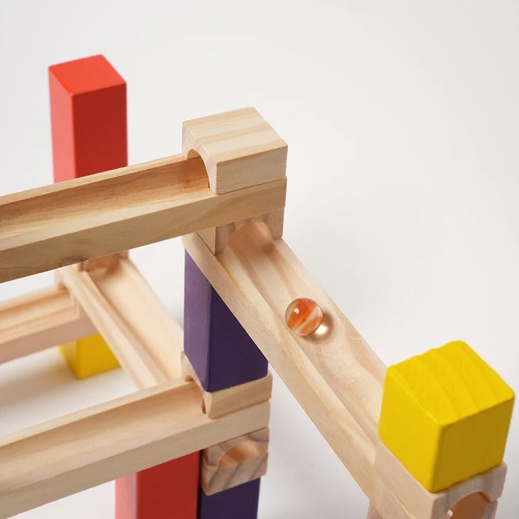 Montessori wooden marble run