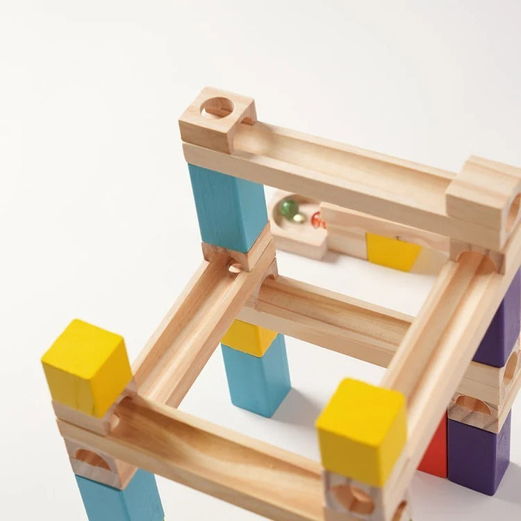 Montessori wooden marble run