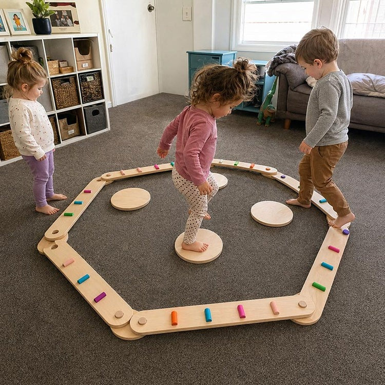 Montessori balance beams and stones