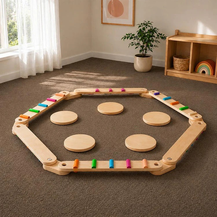 Montessori balance beams and stones