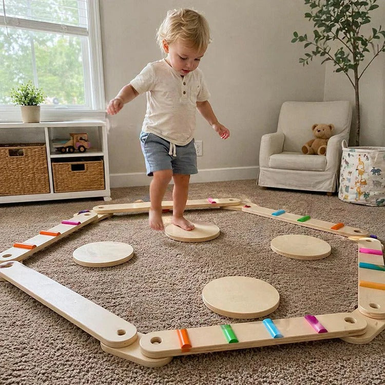 Montessori balance beams and stones